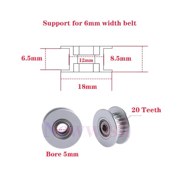 GT2 Idler Pulley Aluminum 20 Teeth 5mm Bore Newwish-1