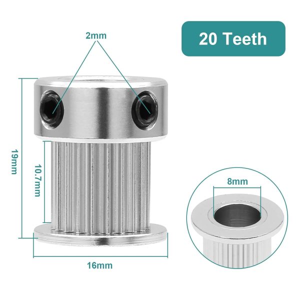 PHITUODA GT2 Timing Pulley 20 Teeth Aluminum Alloy 3D-4