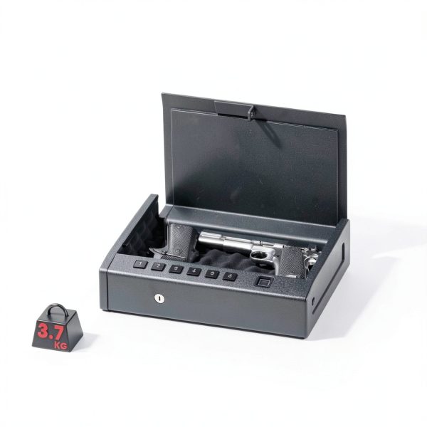 Grimtron Biometric Gun Safe for Handgun – 100 Fingerprints, Gray GM07-3