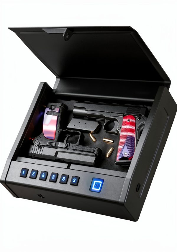Grimtron Biometric Gun Safe for Handgun – 100 Fingerprints, Gray GM07-0