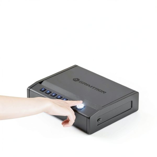 Grimtron Biometric Gun Safe for Handgun – 100 Fingerprints, Gray GM07-1
